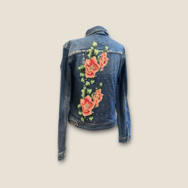 Chaqueta vaquera Flores  rosas y strass - Imagen 3