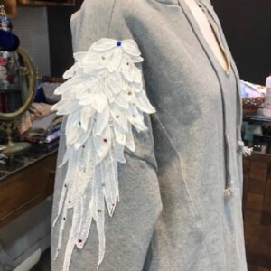 Sudadera algodón con capucha y alas de guipur
